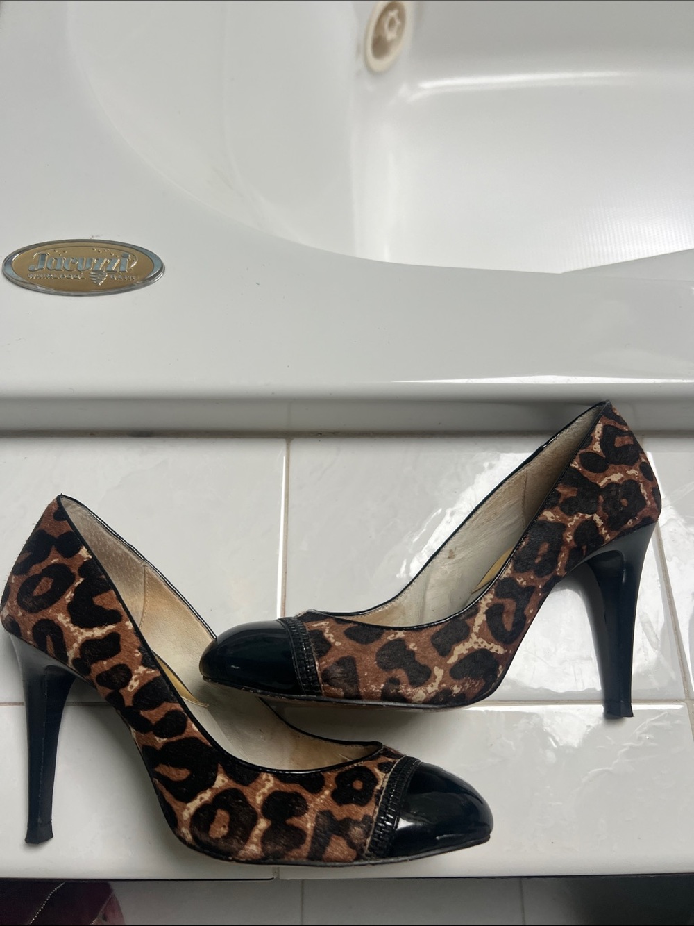 Michael Kors Calf Hair Leopard Print Glossy Cap Toe High Heels